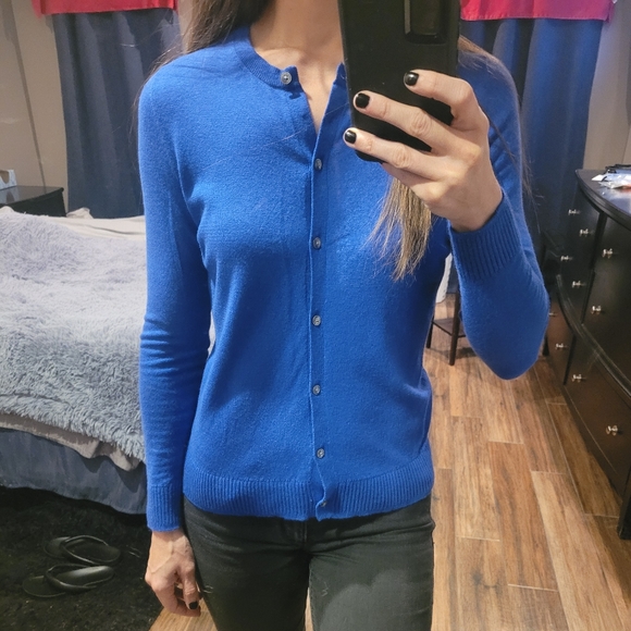 LOFT Royal Blue Button Up Cardigan Sweater - Picture 2 of 7